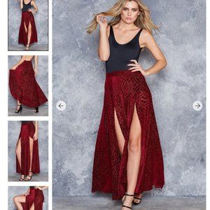 BlackMilk BURNED VELVET WINE SPLIT SKIRT - LIMITED SIZE LARGE